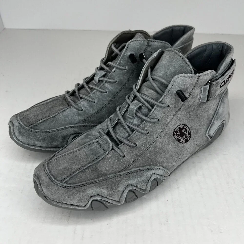 Clohoo Mens 1728250 Gray Suede Leather Lace Up High Top Size 40 Sneakers